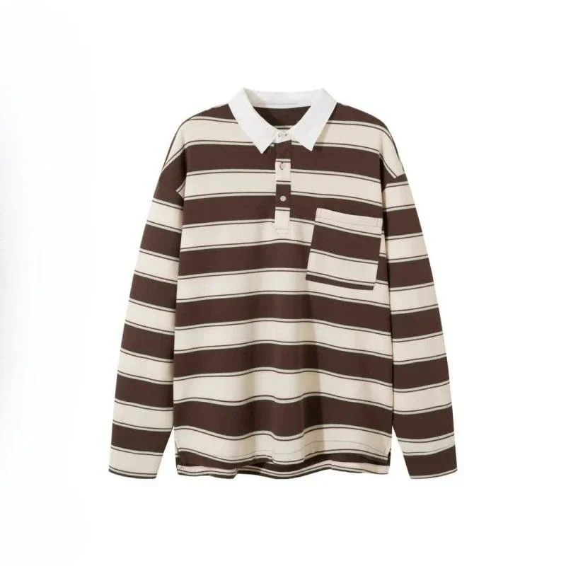

Stripe Baggy Mens Polo Shirts Fashion Trends 2025 Casual Pullover High Quality Aesthetic Full Sleeve Designer Male Sweatshirts