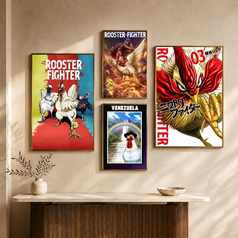 Manga Rooster Fighter Action Poster PP Decorative Poster Water-Resistant Print Apartment Dorm Office Cafe Gift
