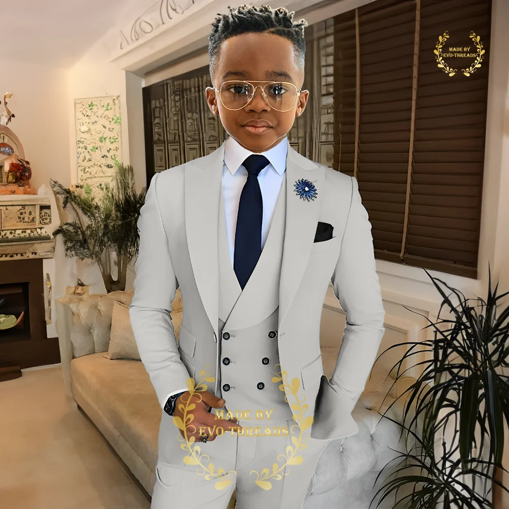 Sky Blue Boy's Slim Fit Formal Suit 3 Pieces Set for Wedding Prom Dinner Party Kids Uniform Custom Tuxedos Blazer Vest Pants