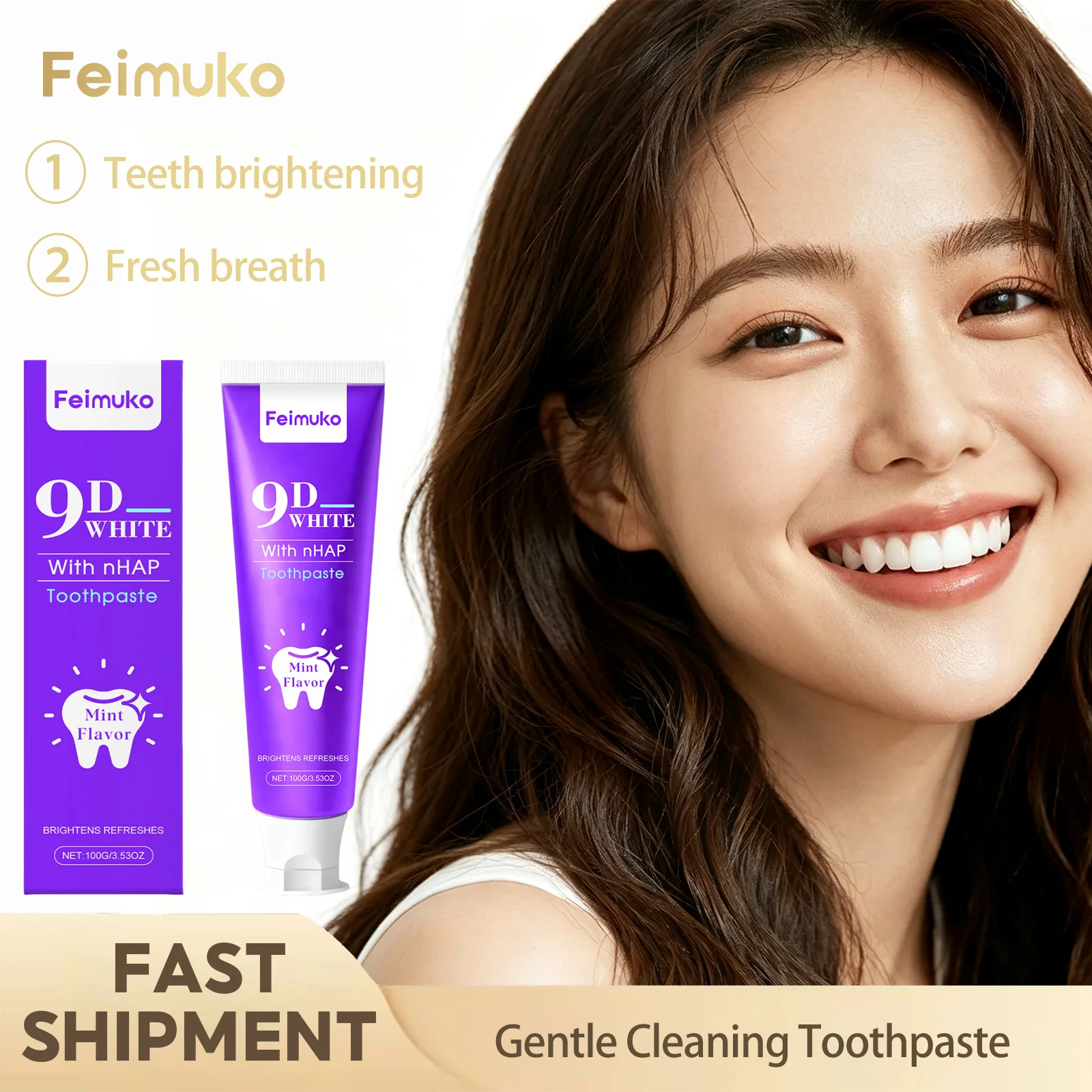 Feimuko Gentle Cleaning Toothpaste Deep Teeth Cleaning Brightening Toothpaste Refreshing Breath Oral Daily Care Toothpaste 100g