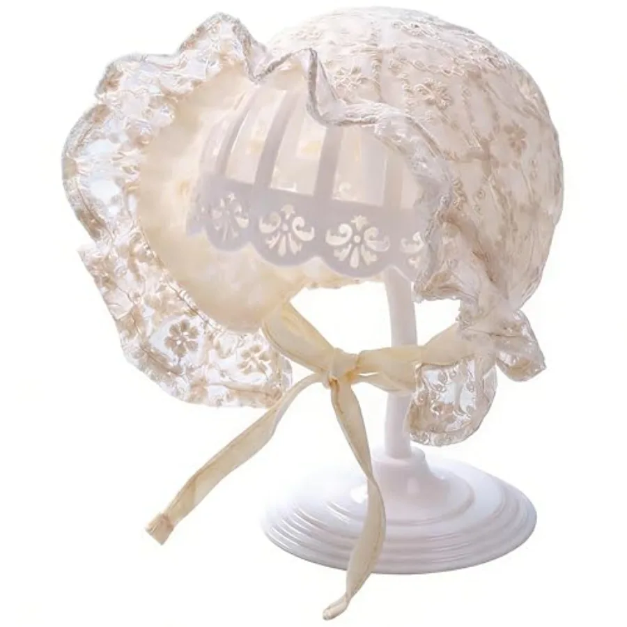 Baby Girl Cotton Lace Christening Bonnet Court Cap for Newborn Toddler 6-12M Floral Hospital Hat