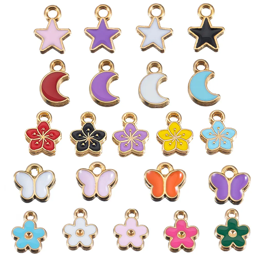 

50pcs Alloy Heart Charms Cute Cherry Blossom Star Moon Butterfly Pendants For DIY Bracelet Necklaces Jewelry Making Accessories