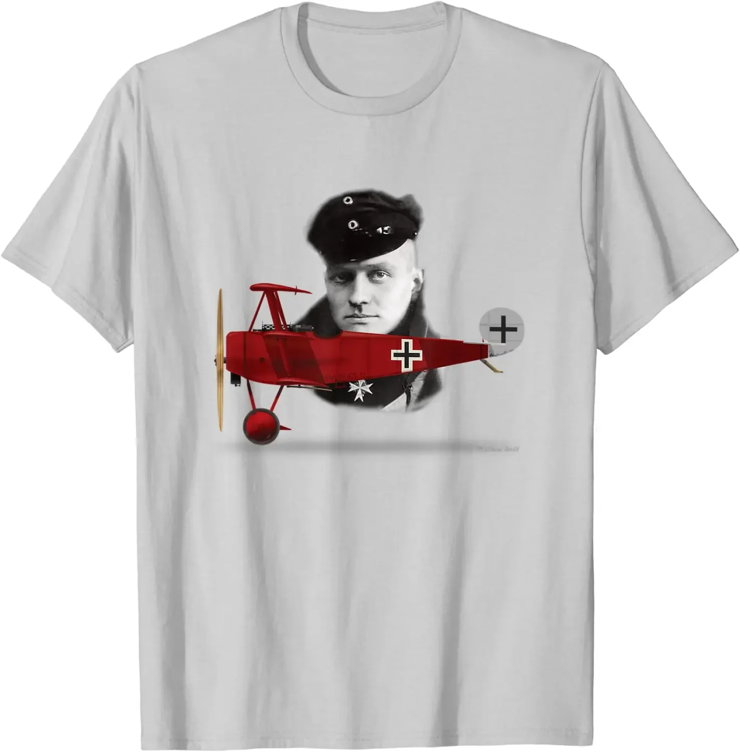 Red Baron Richthofen and His Albatros Fighter Aircraft T-Shirt 100% Cotton O-Neck Short Sleeve Casual Mens T-shirt Size S-3XL