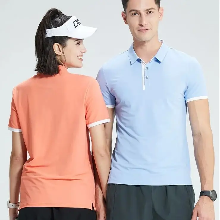 

Yoga sports polo shirts with brand logo men summer short sleeve polo-neck top with buckets casual fitness pullover running