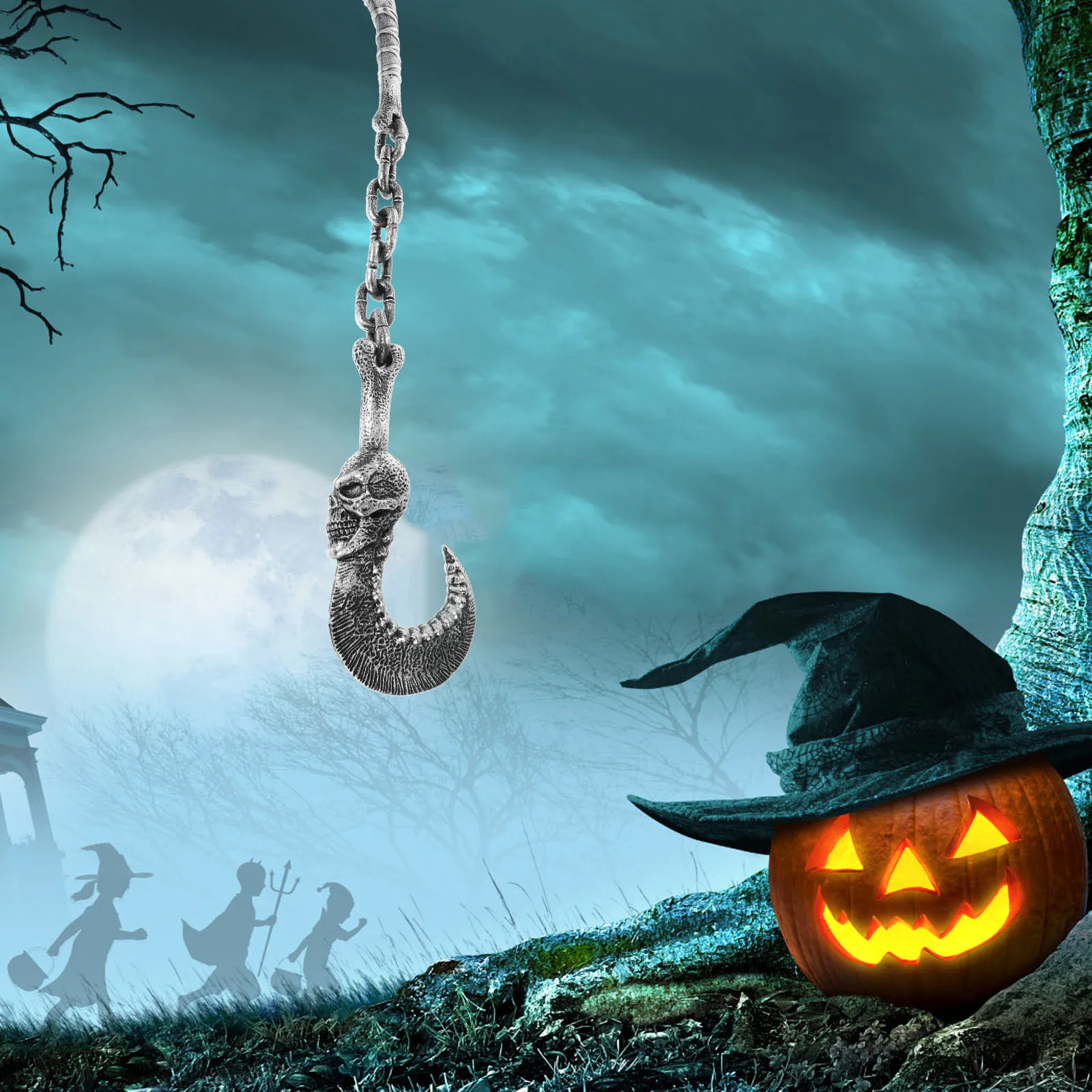 

Skull Hook Prop Decor Cosplay Chain Decoration Halloween Party Photo Prop Lightweight Portable Halloween Supply