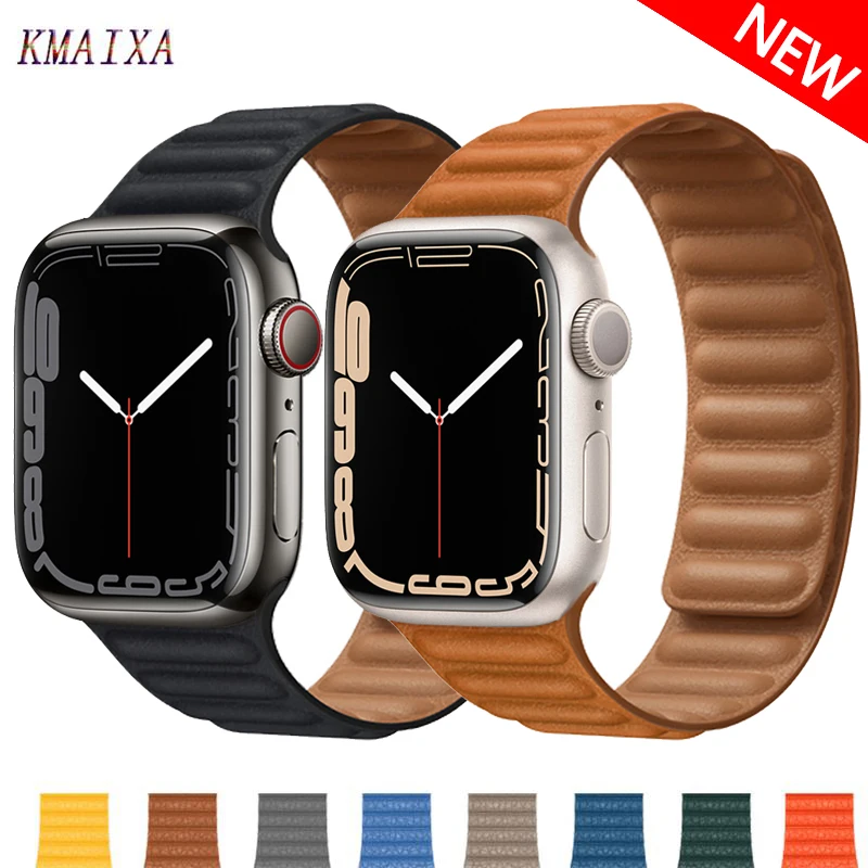 Leather Link For Apple Watch Band 45mm 41mm 44mm 40mm 49mm Original Magnetic Loop bracelet iWatch Series 8 Ultra 2 SE 7 9 Strap