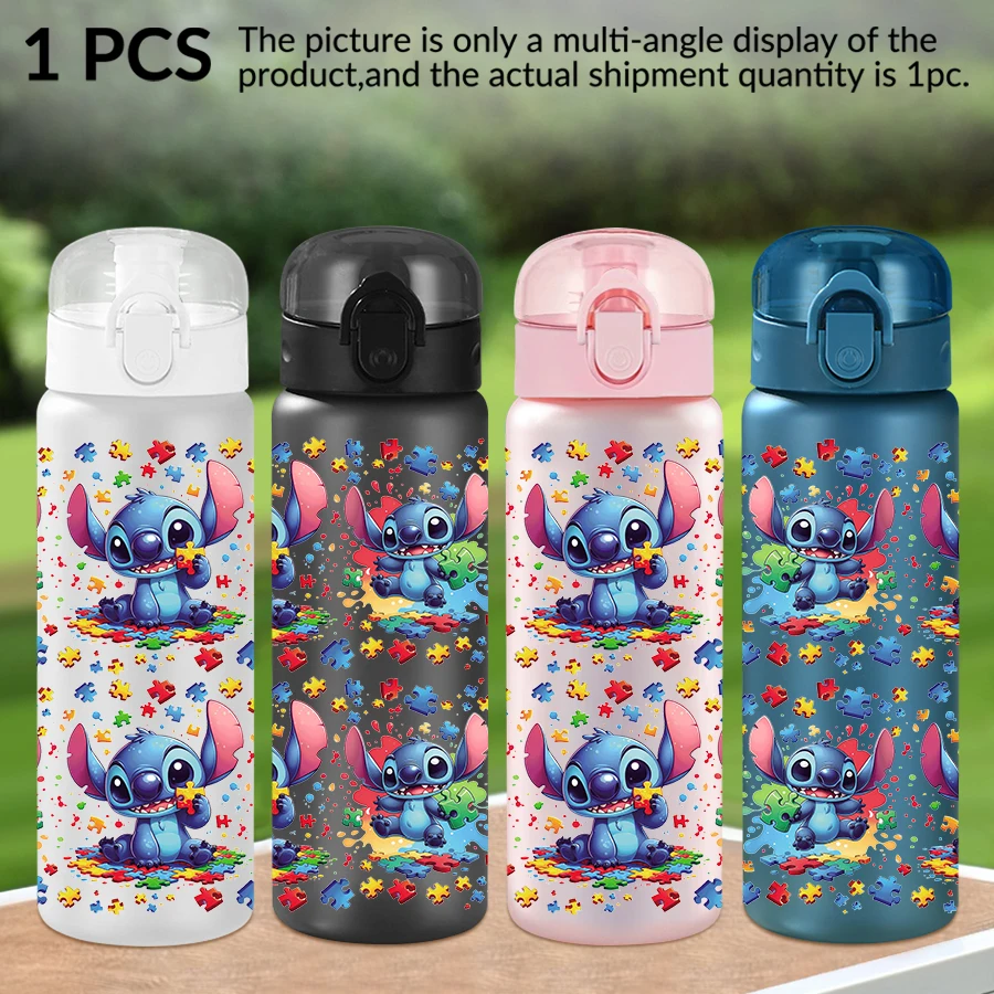 

1Pc Disney Stitch Puzzle Pattern 26oz Plastic Water Bottle Outdoor Sports Water Cup Birthday/Back To School Gift