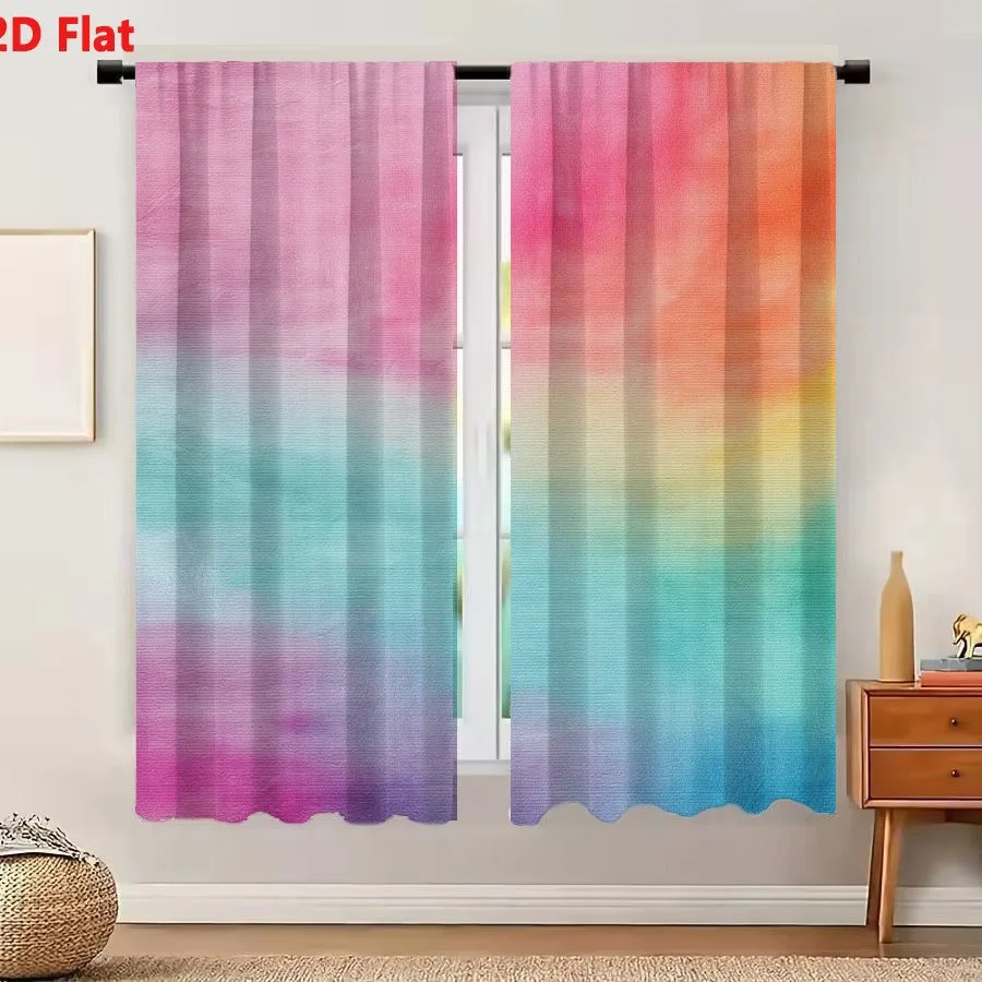 2Pcs Curtains 2D Flat Soft Abstract Watercolor Background With Pastel Pink Coral Yellow Mint Green And Light Blue Blended In Hor