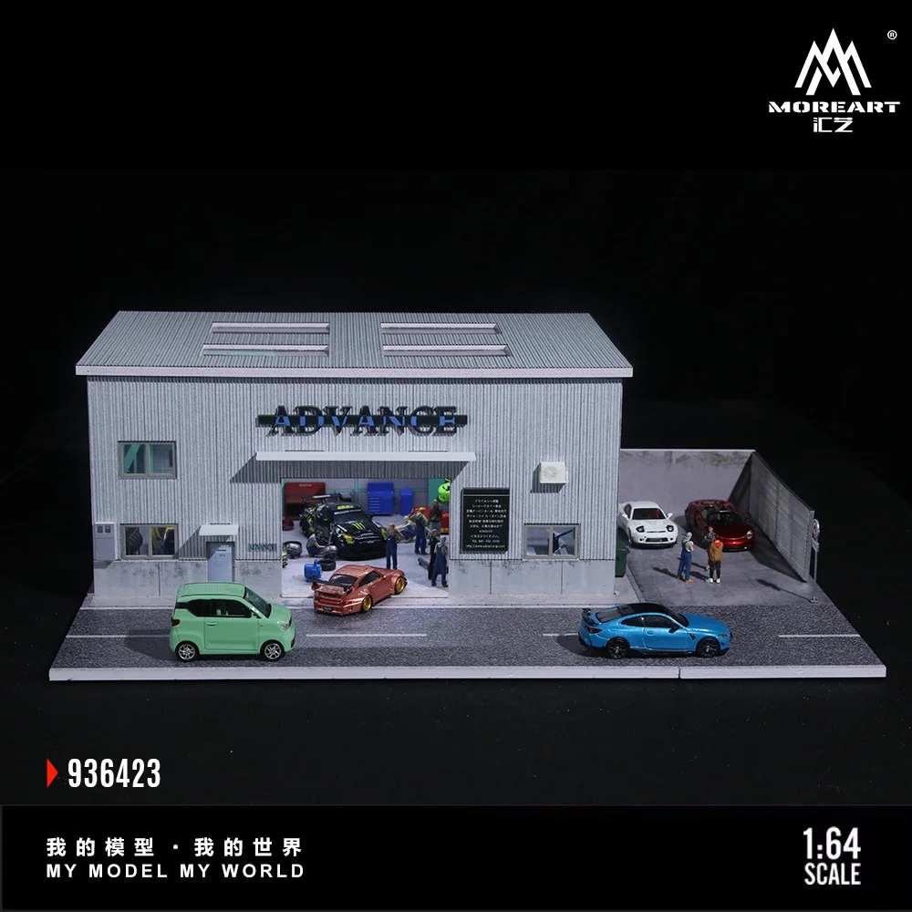 

Diorama 1:64 Car Repair Shop Model Lighted Scene Collectible Car Parking Lot Model Prop Display