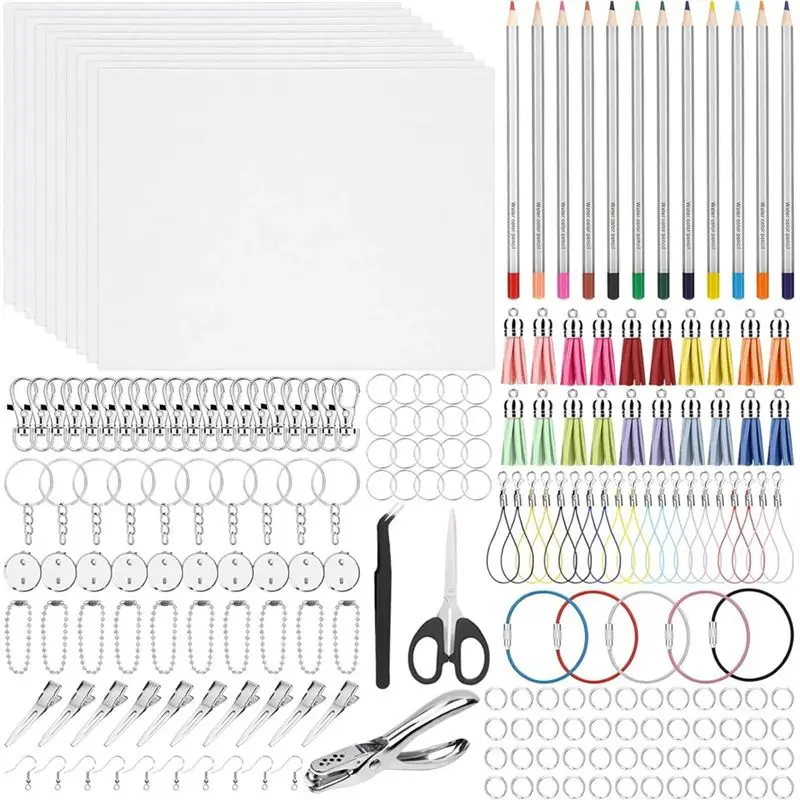 

-November Colored Pencil Shrinky Plastic Sheets Keychain Kit, Shrinky Paper, Tassels, Keychains, Hair Clips, Hole Punch For Craf