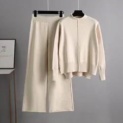 Knitted Sweater Pullover with Pants Two-piece Sets Women's Autumn Winter 2023 New Temperament Loose Casual Wide-leg Pants Suit