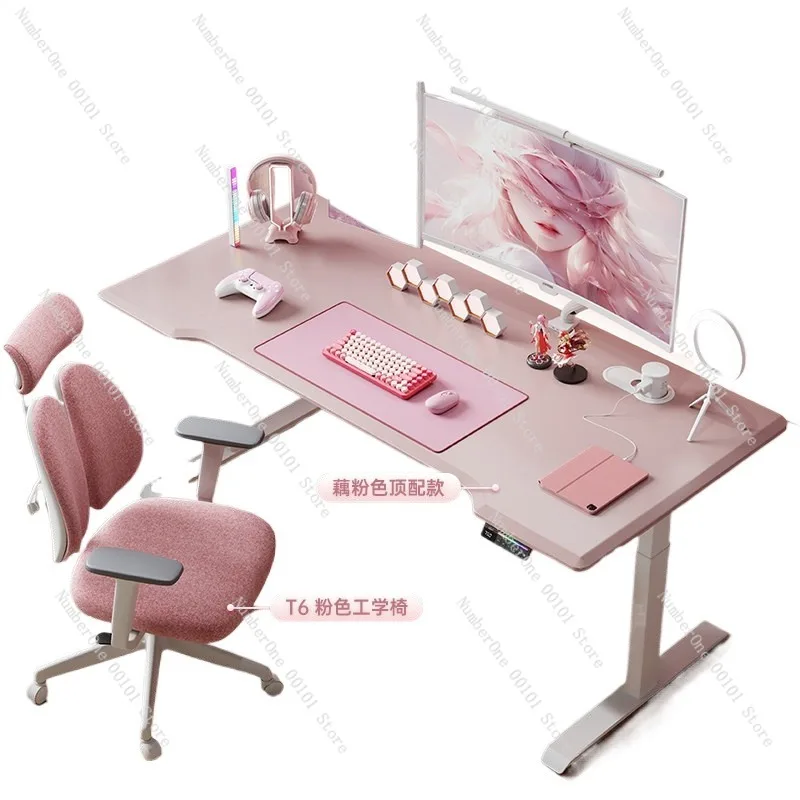 U8Pink Electric Height-Adjustable Desk, Pink Computer Desk for Girls, E-Sports Desk for Gaming, Adjustable Workbench for Home