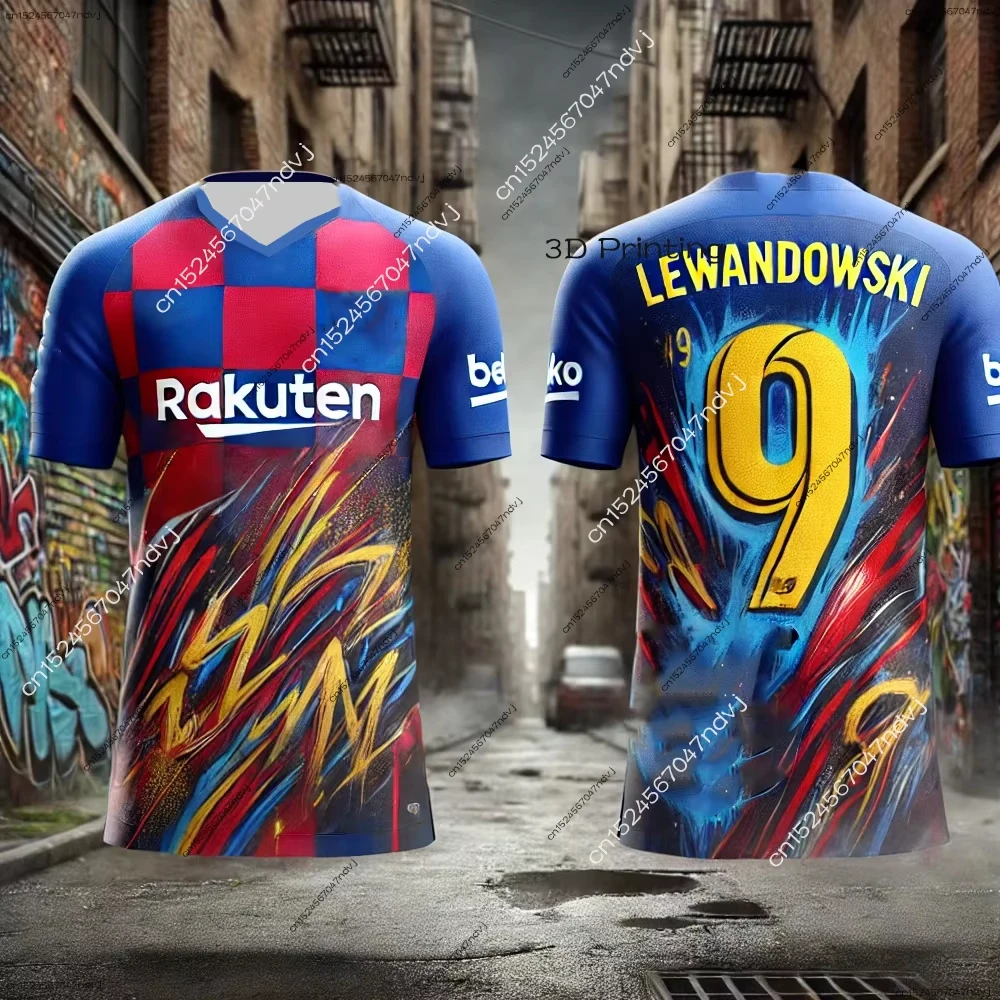 2025 ليفاندوفسكي لكرة القدم جيرسي الشارع الاسبانية الكتابة على الجدران نمط الكبار الرجال/النساء كرة القدم قميص رياضي تي شيرت مروحة مجموعة خاصة