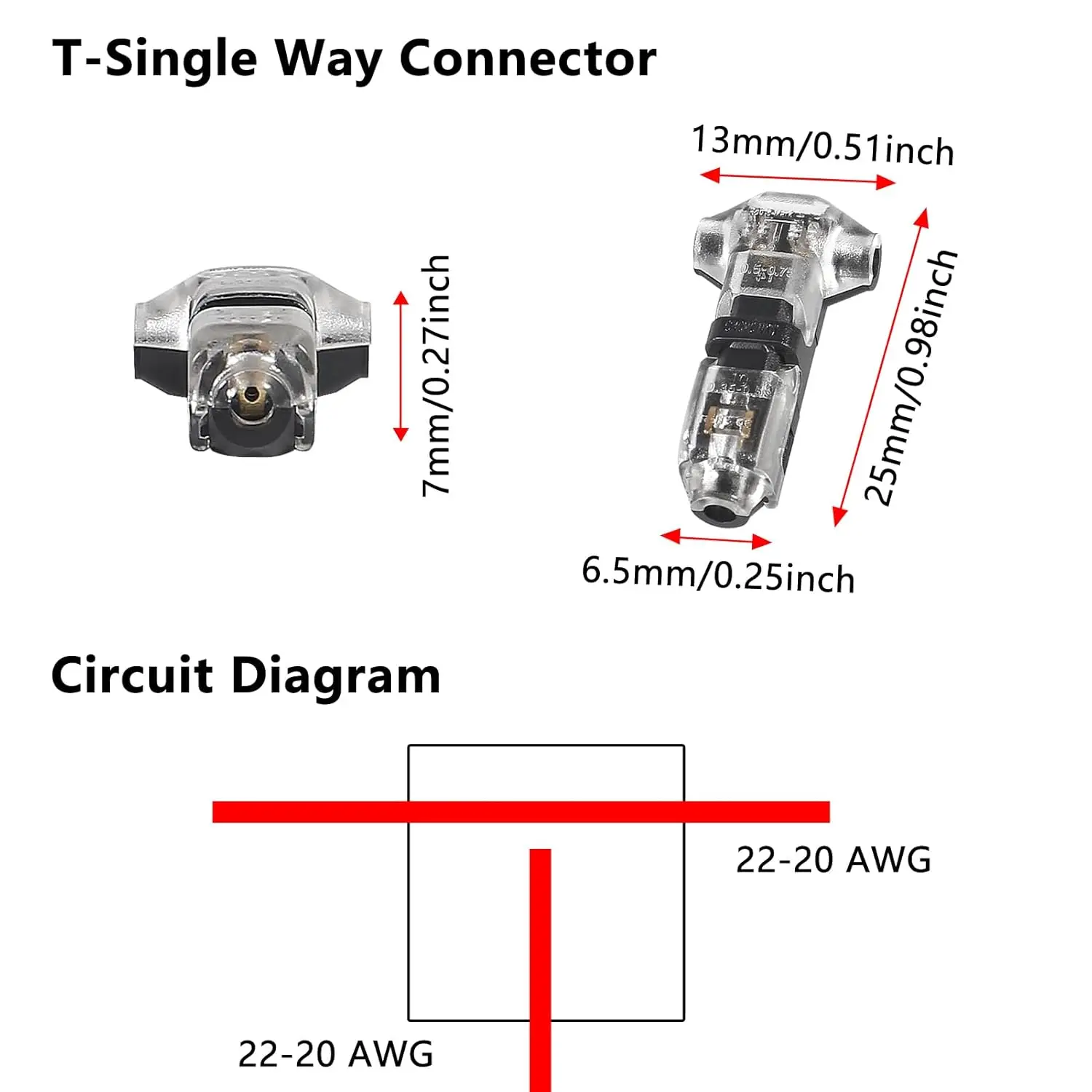 20pcs Low Voltage Wire splice connectors Quick Solderless T Tap Connector 1 Pin,Rock Solid Connector for Vehicle/audio/video