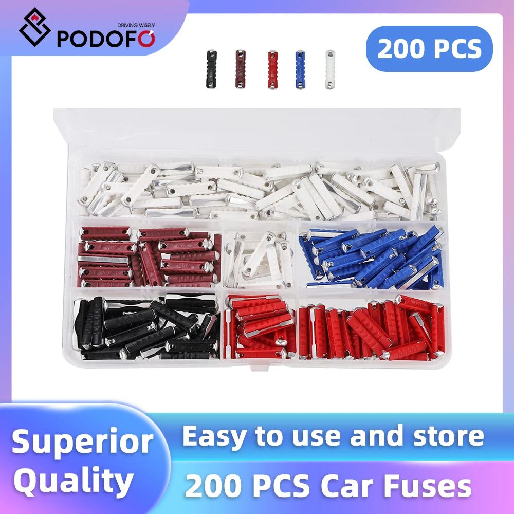 Podofo Fuse Kit For European Cars 200Pcs Car Fuses 5A 8A 16A 25A 40A Fuse Insurance Insert Insurance Auto Accessories Blade Fuse