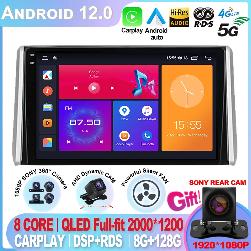 QLED 8GB+128GB Android 13 Car Radio Multimedia GPS Navigation Player For Toyota RAV4 XA50 2018 2019 2020 Auto Stereo 4G LTE