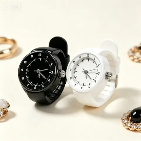 Mini Punk Quartz Ring Watch Elastic Strap Finger Clock White Black Jewelry For Men Women Daily Accessory