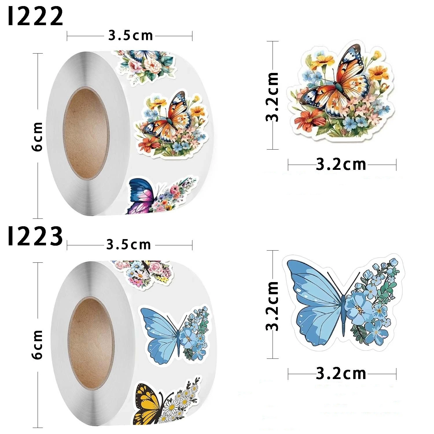 500Pcs /1 Rolls 3.8cm/1.5 inch Butterfly Flower Shaped Sticker Decoration Gift Box Sticker Label Stationery Sticker