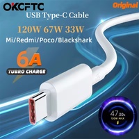 120W Charger Cable USB Type C 6A For Xiaomi Civi 11T Pro Redmi Note 11 Pro+ Black Shark 4S Pro 67W 55W 33W