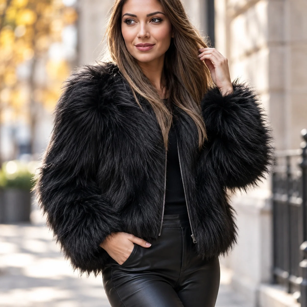 Short Coat Top with Zipper Closure Regular Fit Commuter Women Winter Jacket No Hood Elegant Regular Sleeve Loose Fit Round Neck