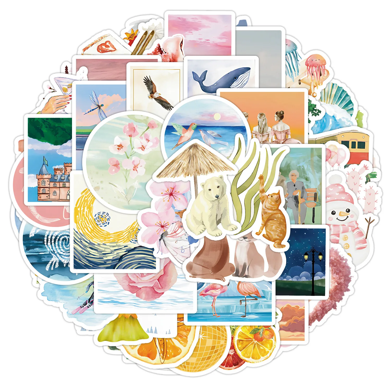 

10/30/50PCS Cartoon Watercolor Aesthetic Creative Decoration Graffiti Stickers Waterproof Decal Children's Toys for Mobile Phone