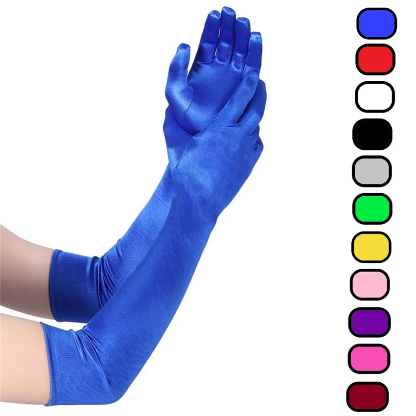 12 Color Longer Micro-reflective Satin Spandex Sunscreen Wedding Photo Party Bright Gloves Lady Aristocrat Graduation Mitten NV3