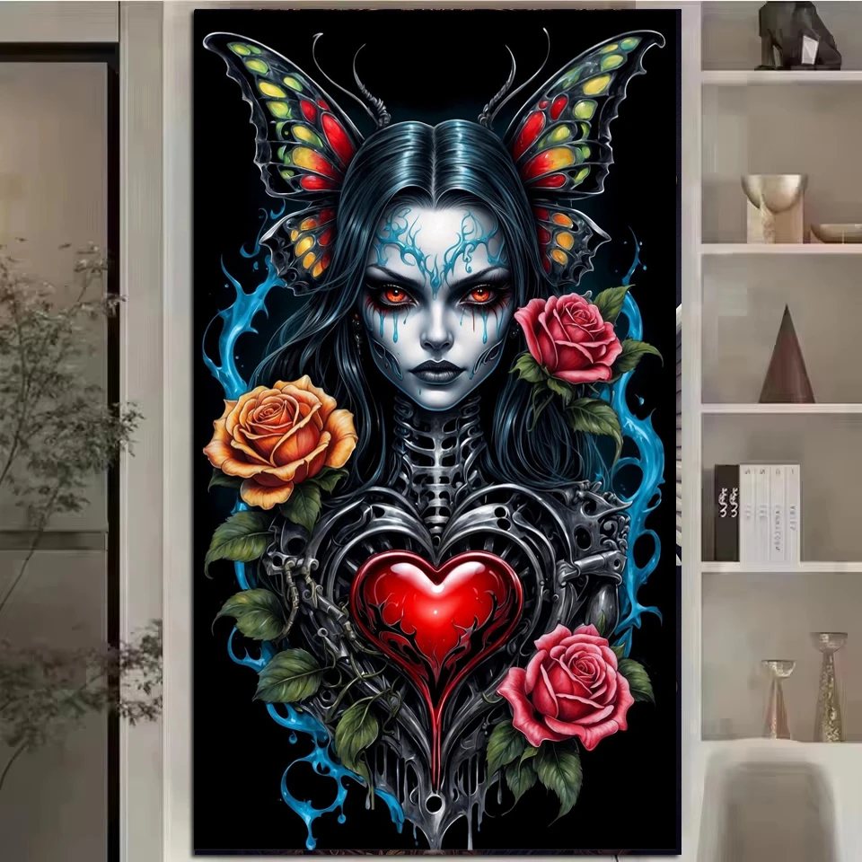 

Gothic Art Skeleton Butterfly Woman DIY Large Size Full Diamond Painting New 2026 Mosaic Diamond Art Embroidery For Home Decor