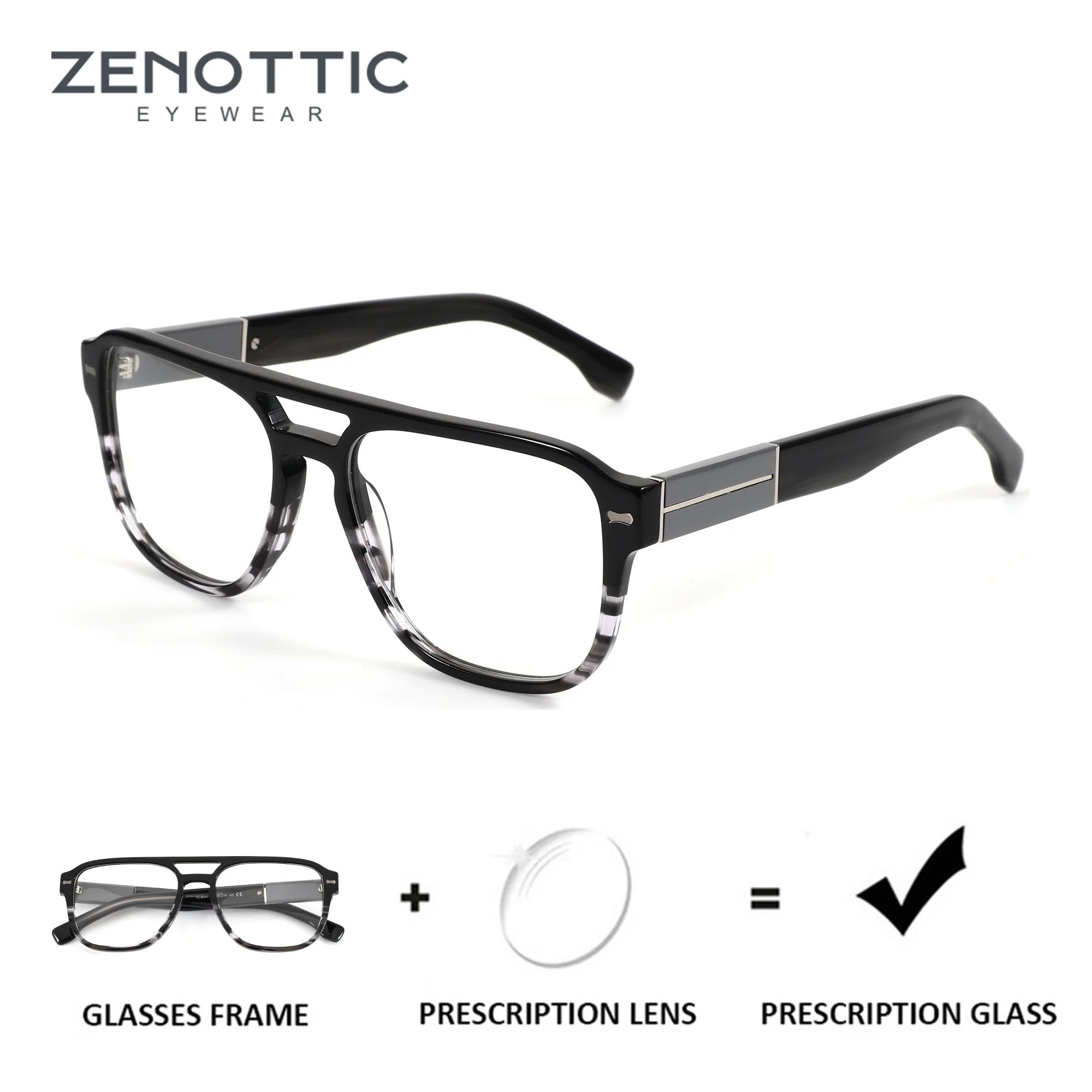 

ZENOTTIC (размер M) ацетатные очки-авиаторы на заказ для мужчин, очки-пилот с защитой от синего света, близорукость, оптические очки с рецептом