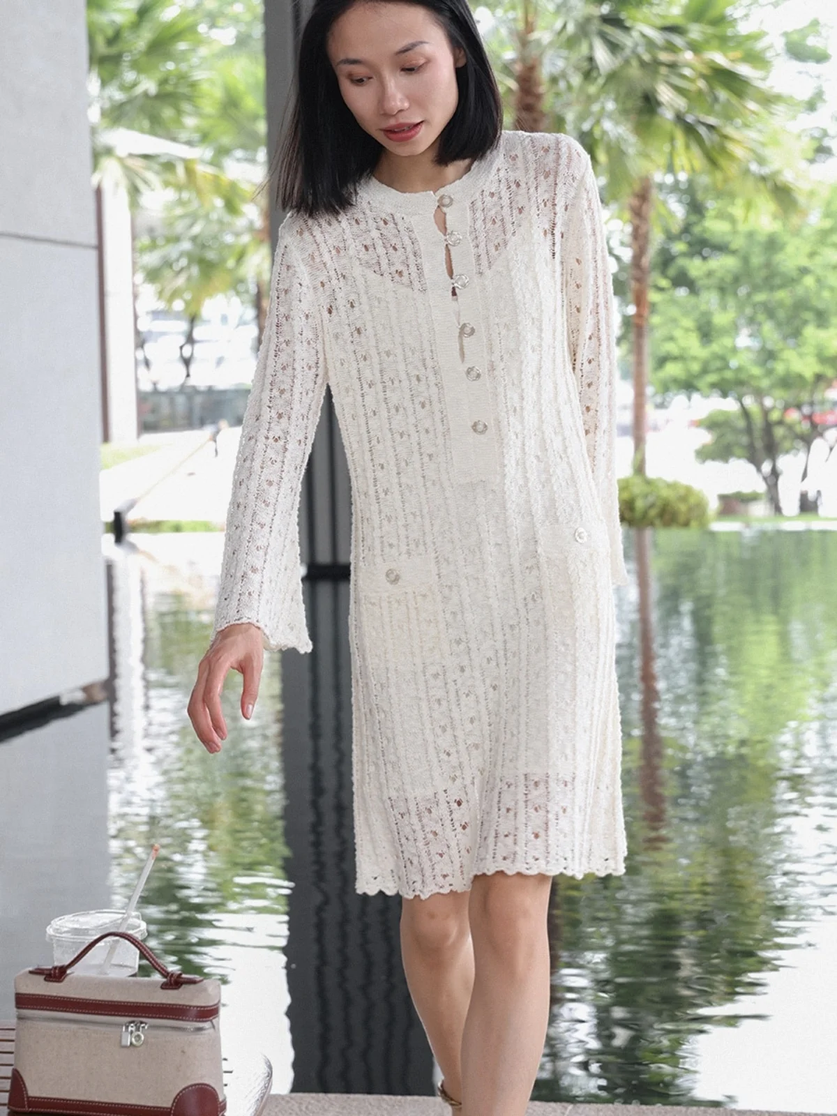 

Удобный трикотажный джемпер с вырезами из хлопка для женщин, весна-лето, повседневный, с круглым вырезом, длинными рукавами, для работы и отдыха