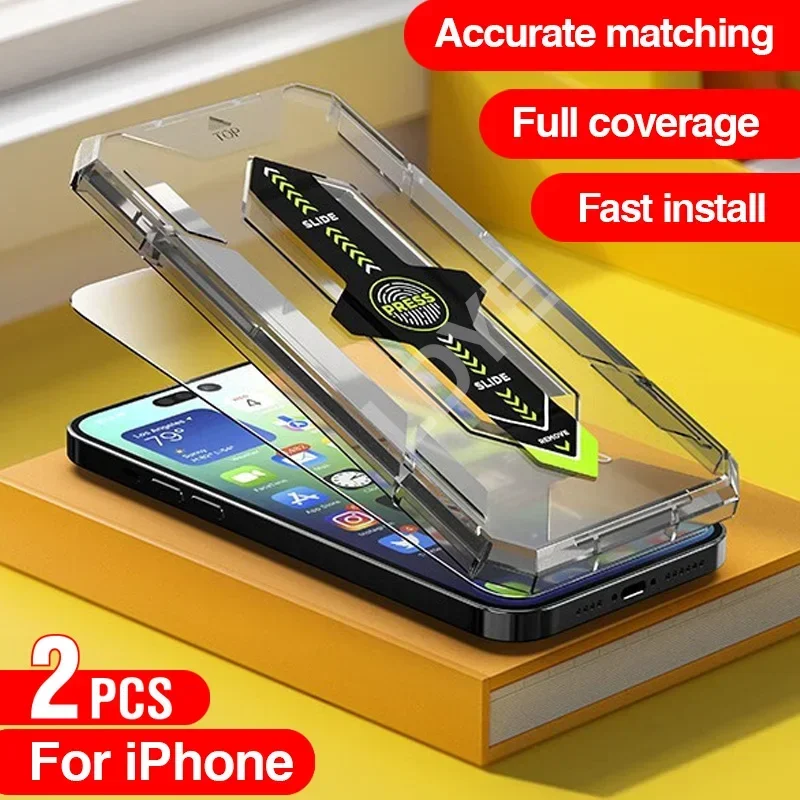 2PCS Accurate Matching Full Cover Screen Protector For IPhone 16 15 14 13 12 11 Pro Max XS X XR Tempered Glass Fast Installation