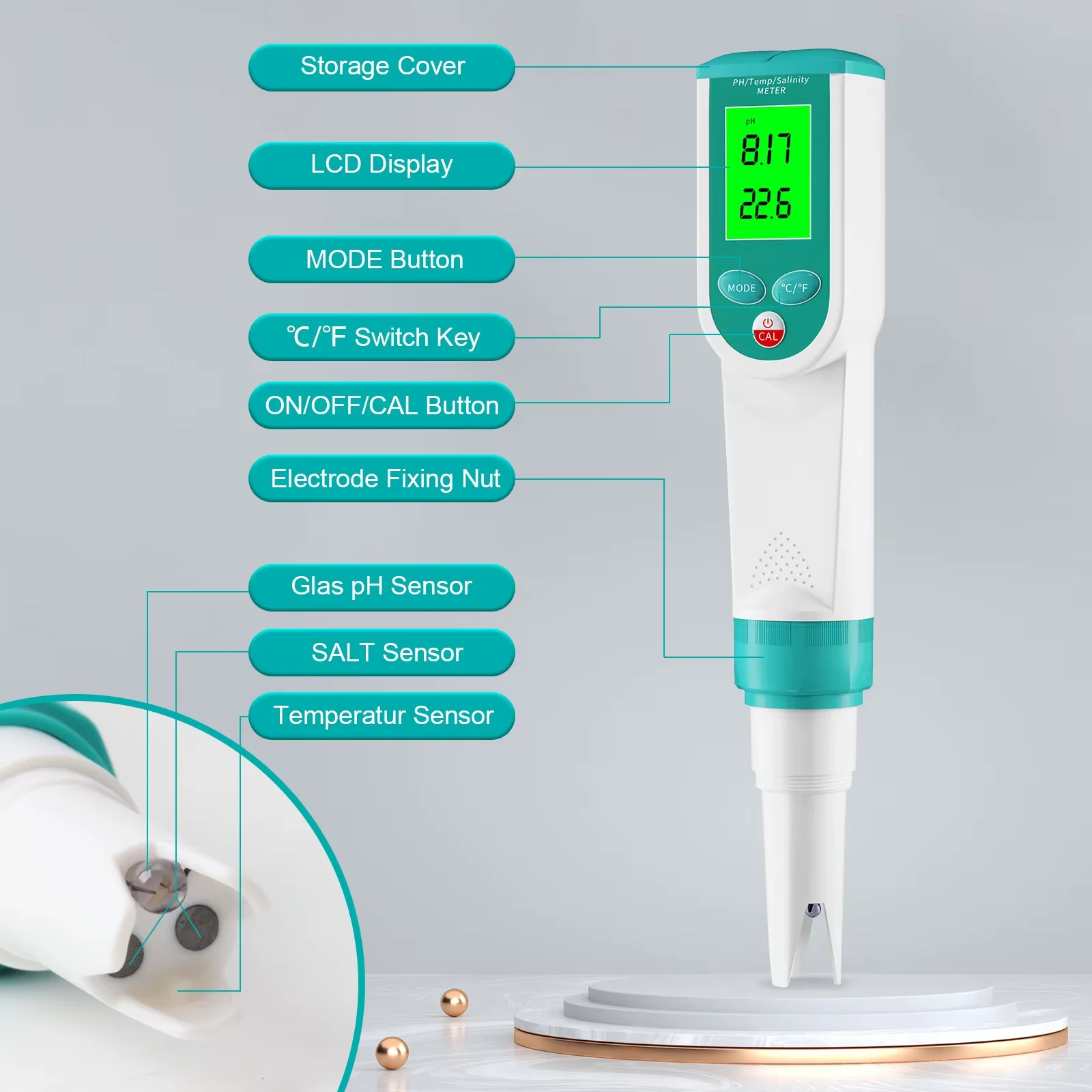 ECO Pen Type Multi-Parameter Digital Water Quality Meter Measure pH mV TDS EC Salinity For Aquariums Beverage Hydroponics Pool