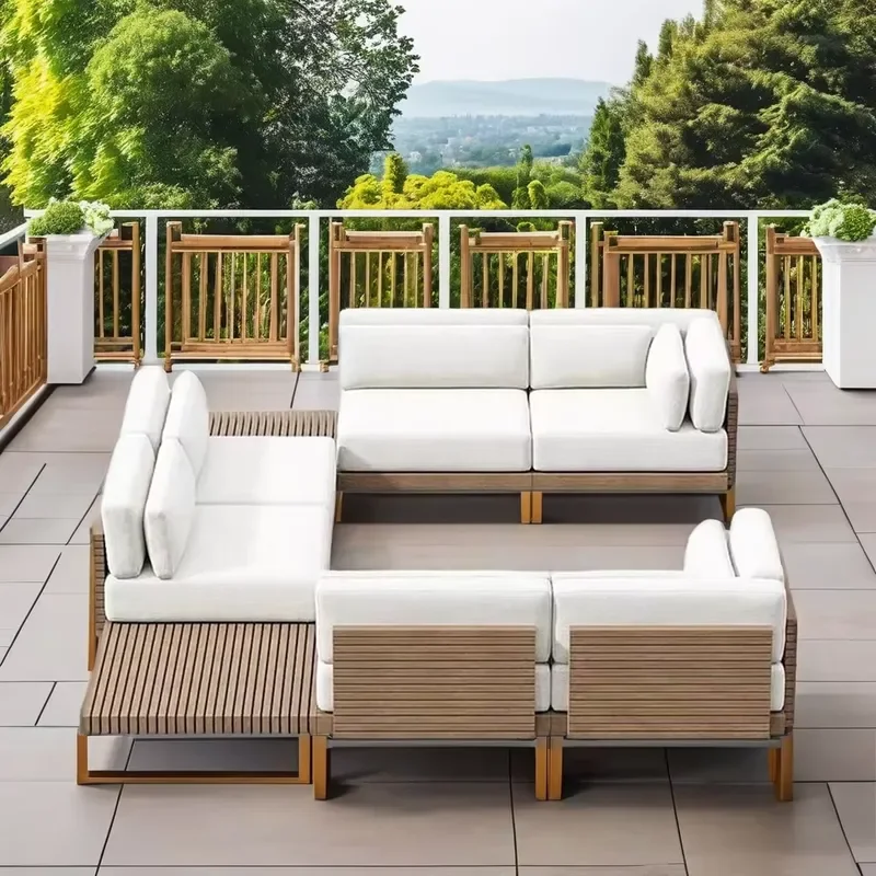 Modern Teak Outdoor Sofa Set with Aluminum Alloy Stand Garden Sofa Set for Hotel Resort Villa Garden Garden Outdoor
