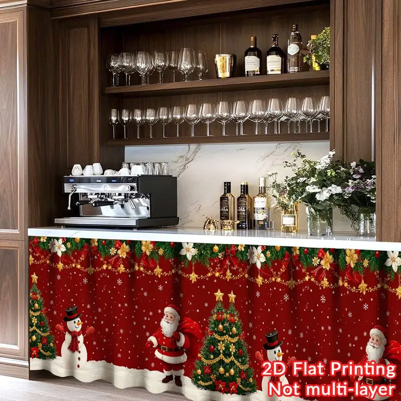 VIKAMA Christmas Santa Gift Sack Snowman Long Cabinet Cover Curtain No-Drill Hook-and-Loop Dust Cover Kitchen Storage Decor