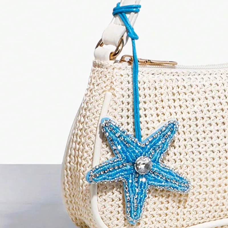 قلادة حقيبة عطلة بسيطة وأنيقة، قلادة على شكل صدفة ملونة محاكاة بالخرز، وديكور صغير رائع.