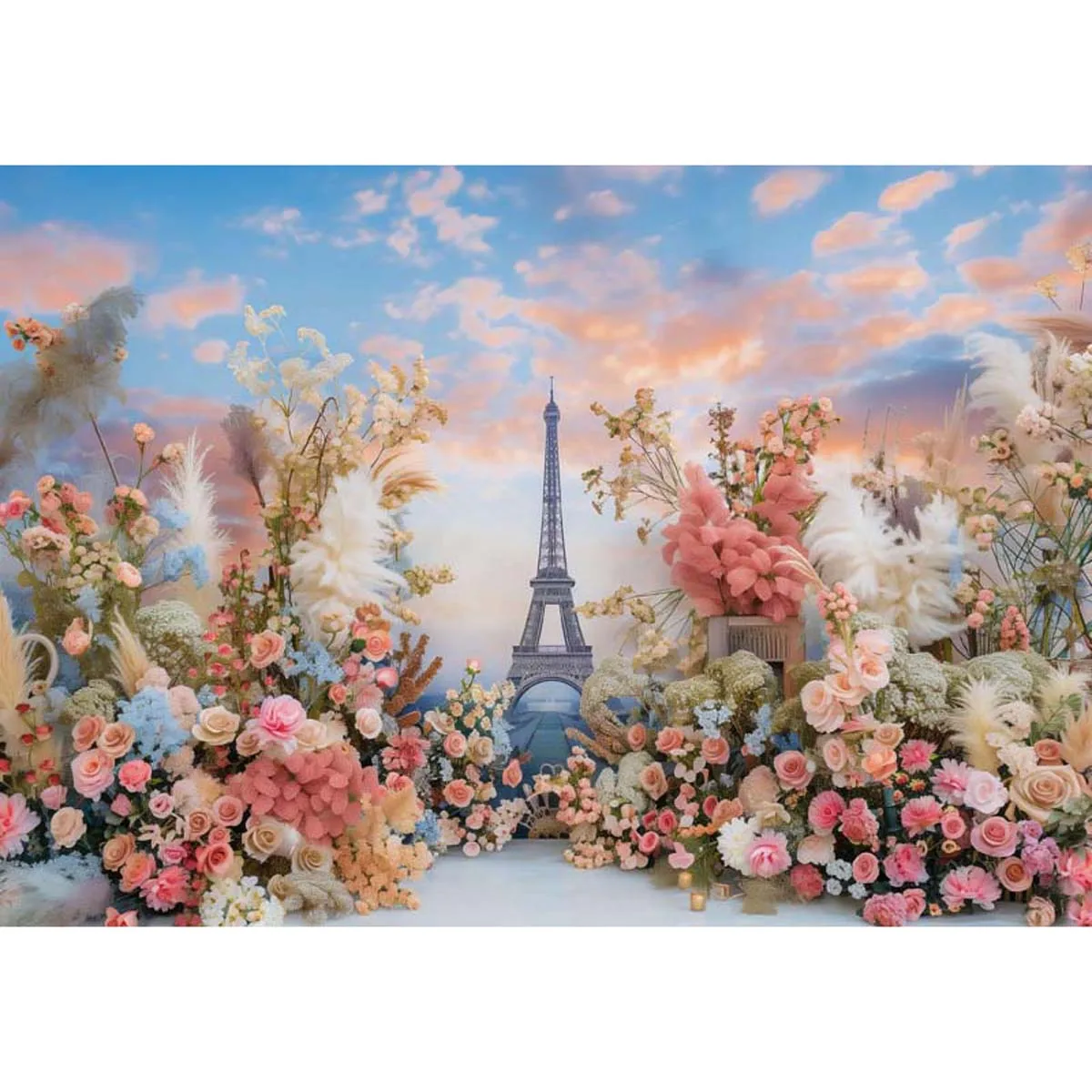 Allenjoy Spring Eiffel Tower Flowers Backdrop