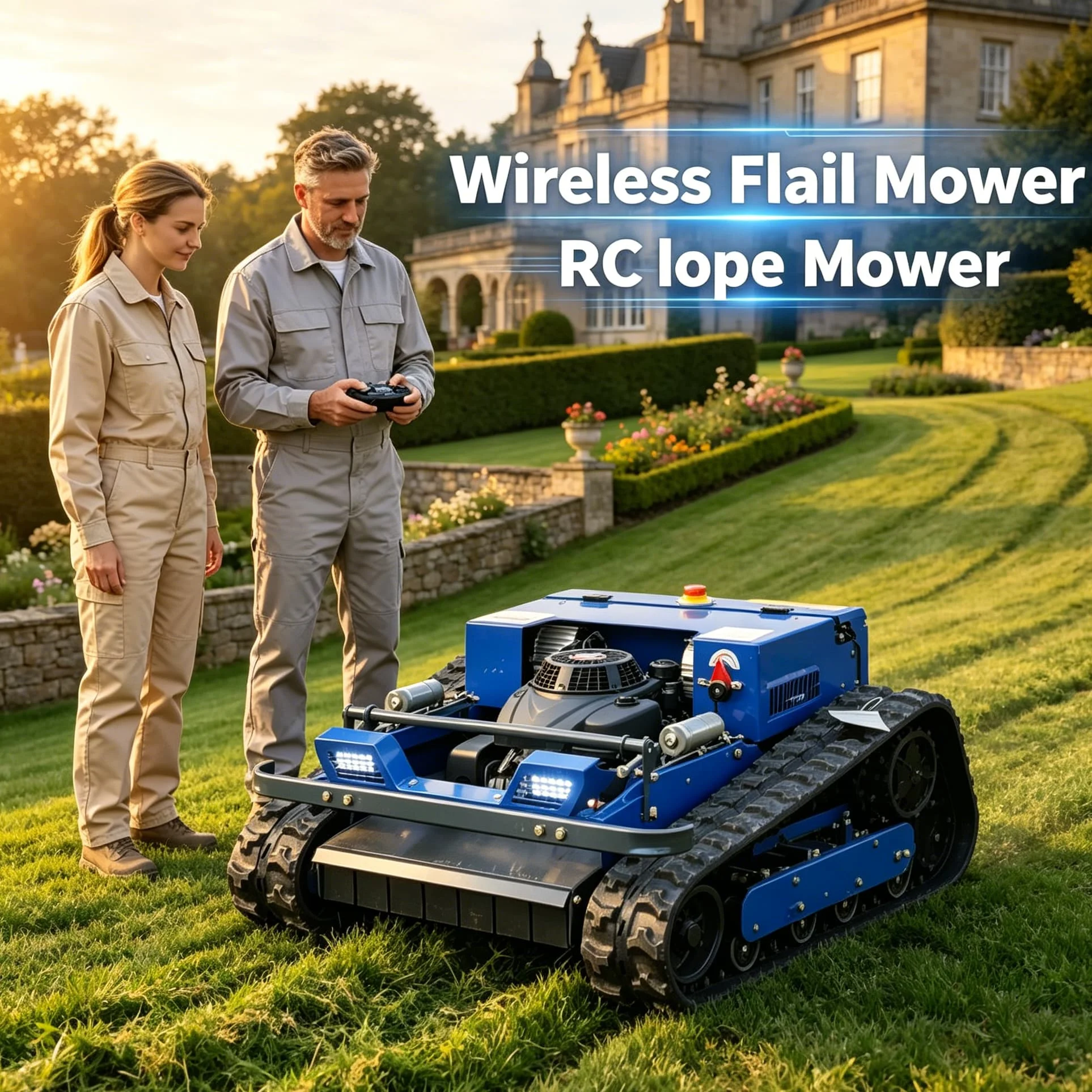 Customized Remote Control four‑stroke Lawn Mower for camping base lawn, wear-resistant body, regular trim tent area turf