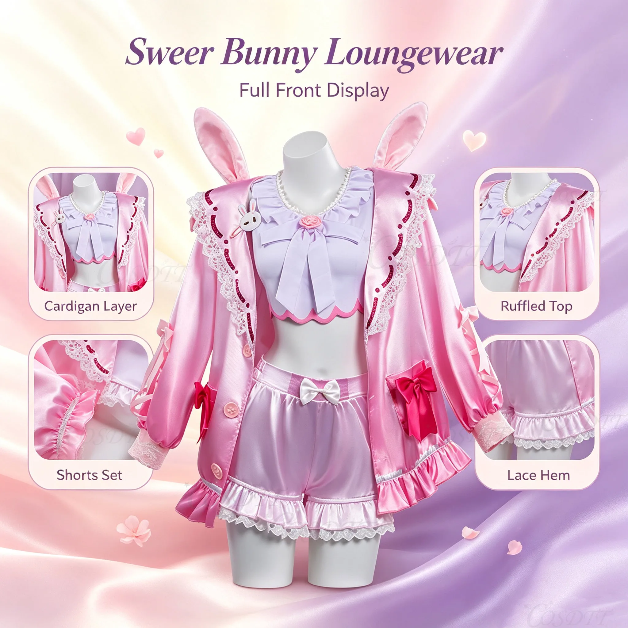 NARAKA: BLADEPOINT Kurumi Sweet Night Pajamas Rabbit Plush Pajamas Cosplay Costumes, Women's Halloween Party Dress Up