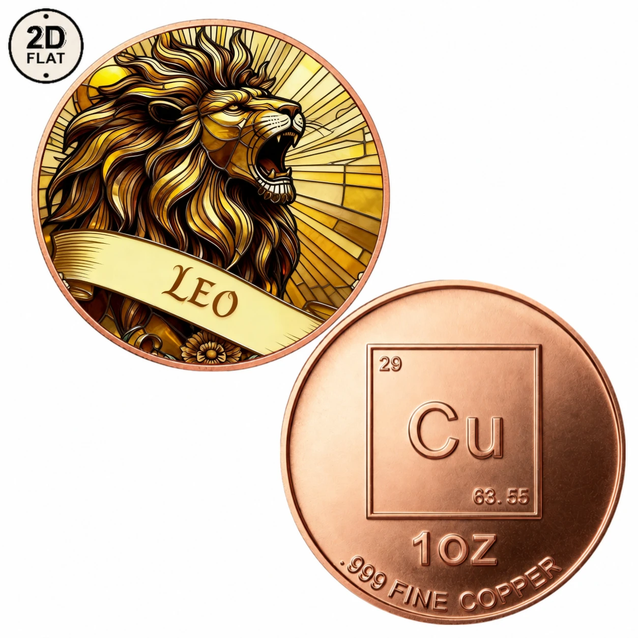 1pc 1oz .999 Fine Copper Leo Zodiac Commemorative Coin UV Print Roaring Lion Collectible Medal Souvenir Gifts for Astrology Fans