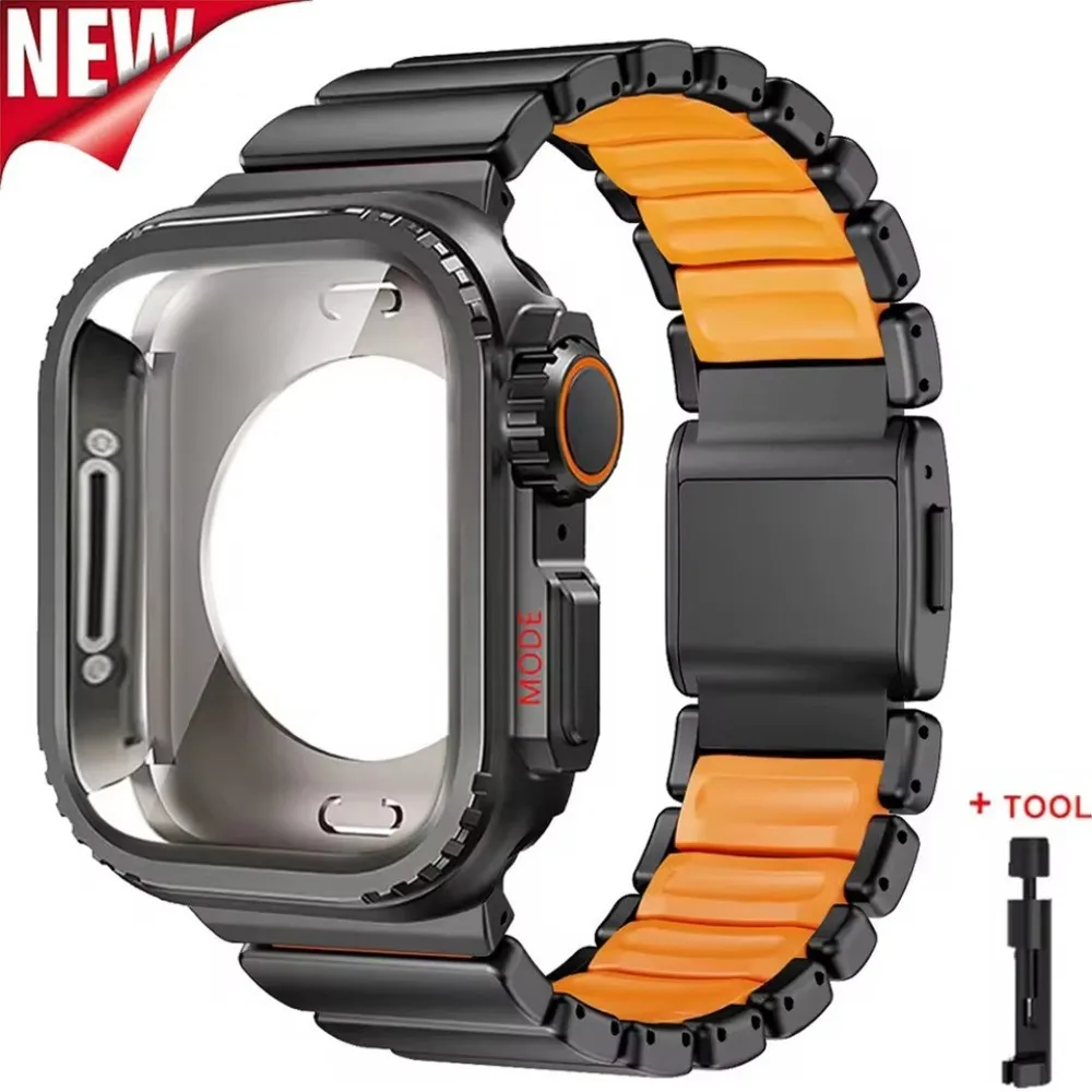 

Titanium Strap+Metal Case For Apple Watch Ultra 3 49mm 11 10 46mm Alloy Shell Cover for Iwatch Series 9 8 7 45mm 6 5 4 44mm band