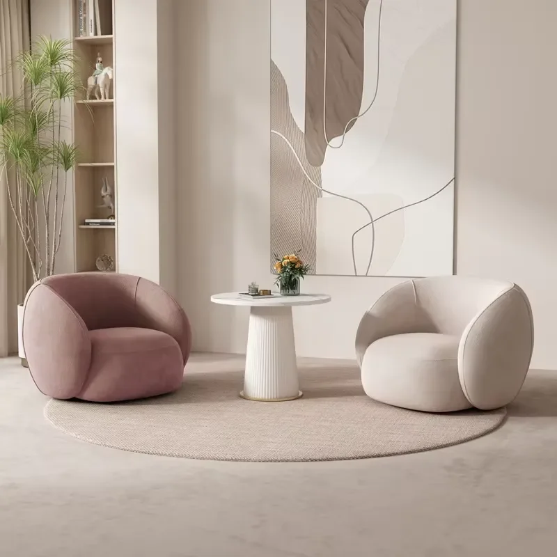 Modern Minimalist Terry Cloth Lounge Chair with Armrests Padded Luxury Single Sofa Living Room Armchair Cafe Wooden Leg Chair