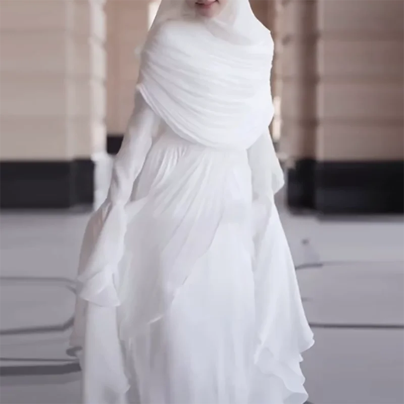 

Сплошное элегантное плиссированное платье с рюшами и краями, повседневное платье в стиле Юго-Восточной Азии с длинными рукавами