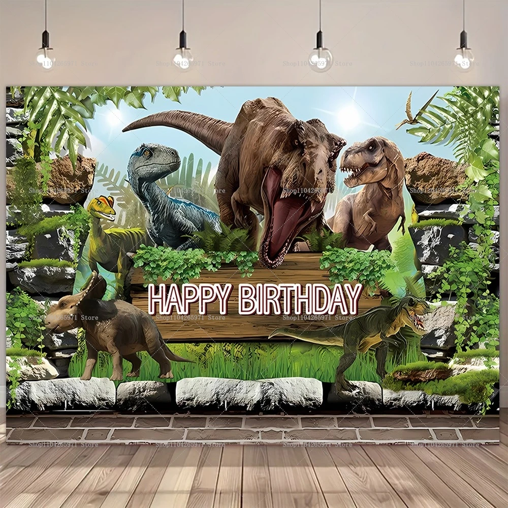 Jurassic Park Dinosaur World Theme Banner Backdrop Custom Tropical Jungle Boy Party Birthday Photography Poster Decor Background