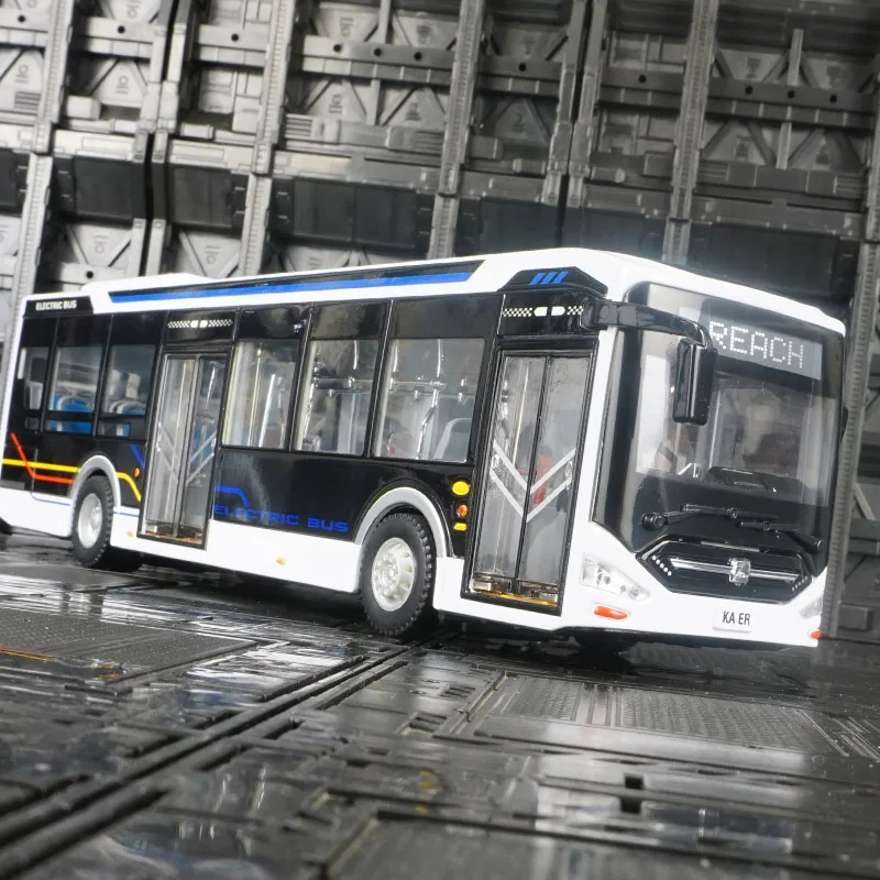 Modelo de autobús de aleación de autobús de energía para niños, juguete de transporte público, juguete deslizante con sonido y luz, puerta de autobús del aeropuerto que se puede abrir, 1: 42 nuevo