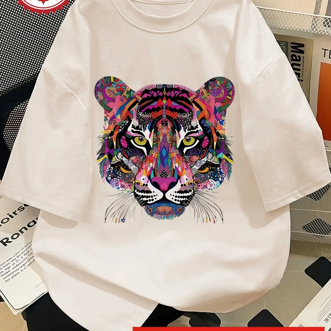 Summer Women's Pop Art Tiger Print TShirt Unisex Cotton and Breathable Short Sleeve Streetwear Oversized Loose Casual