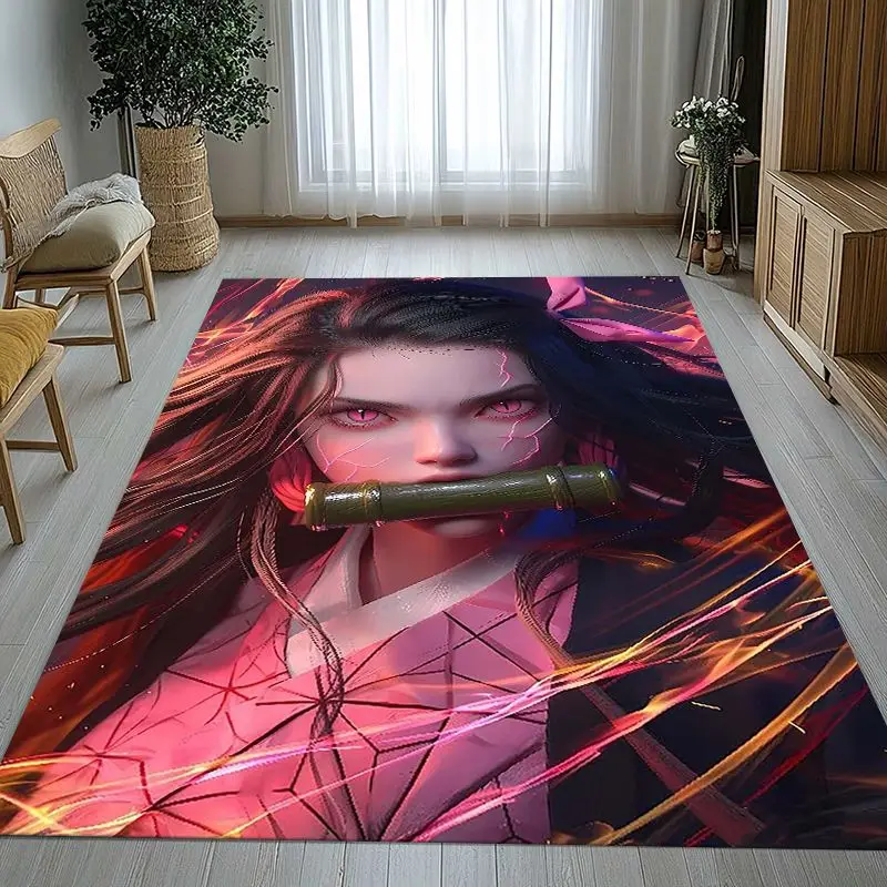 Alfombra antideslizante con motivos de Demon Slayer: Kimetsu no Yaiba, Tanjiro y Nezuko, para la sala de estar, el dormitorio o como tapete para el sofá, ideal como regalo y para decorar el hogar.