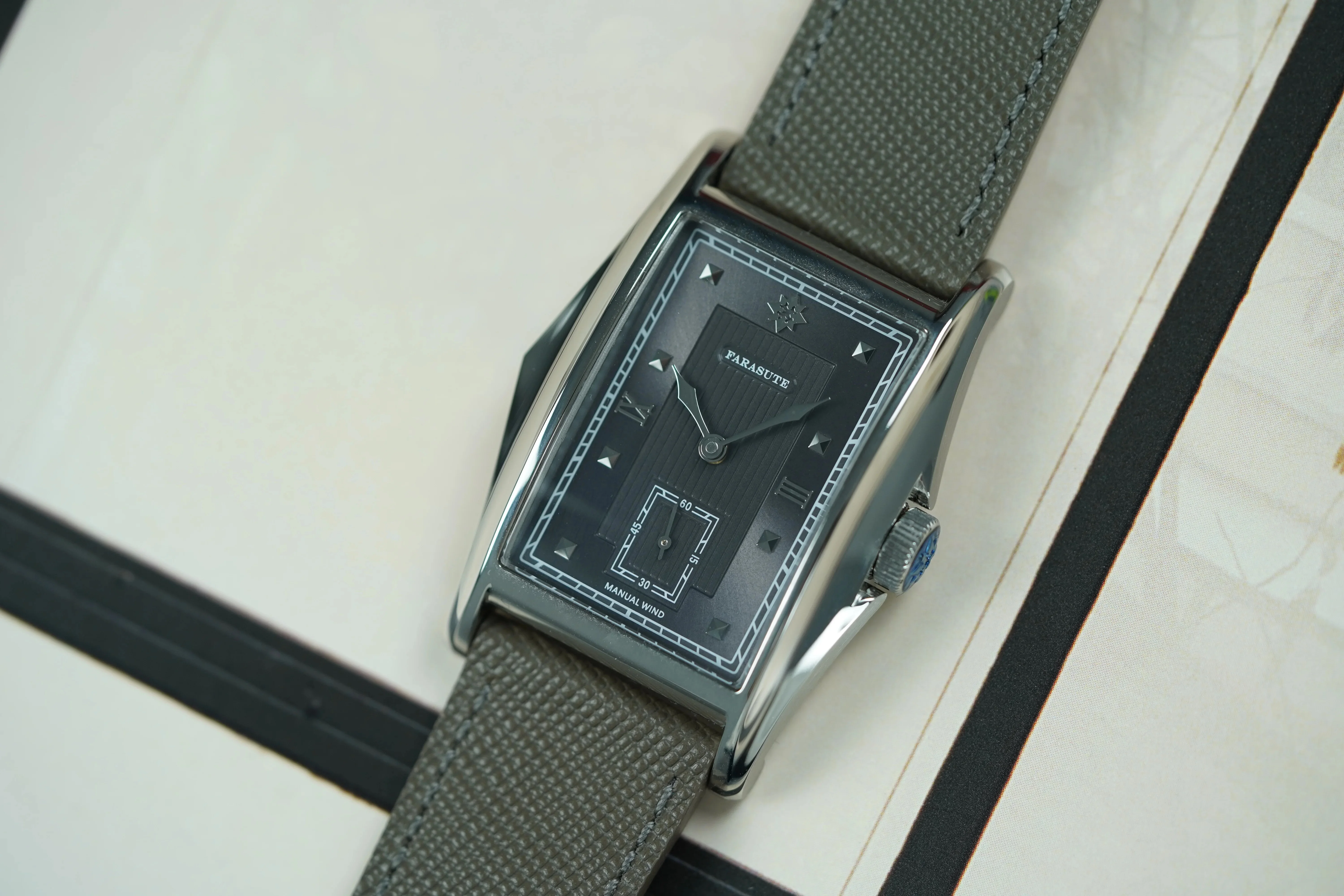 FARASUTE ساعة أوتوماتيكية للرجال 33 ملم مستطيلة ساعة يد ميكانيكية ياقوت 30 متر مقاومة للماء صغيرة مستعملة #5