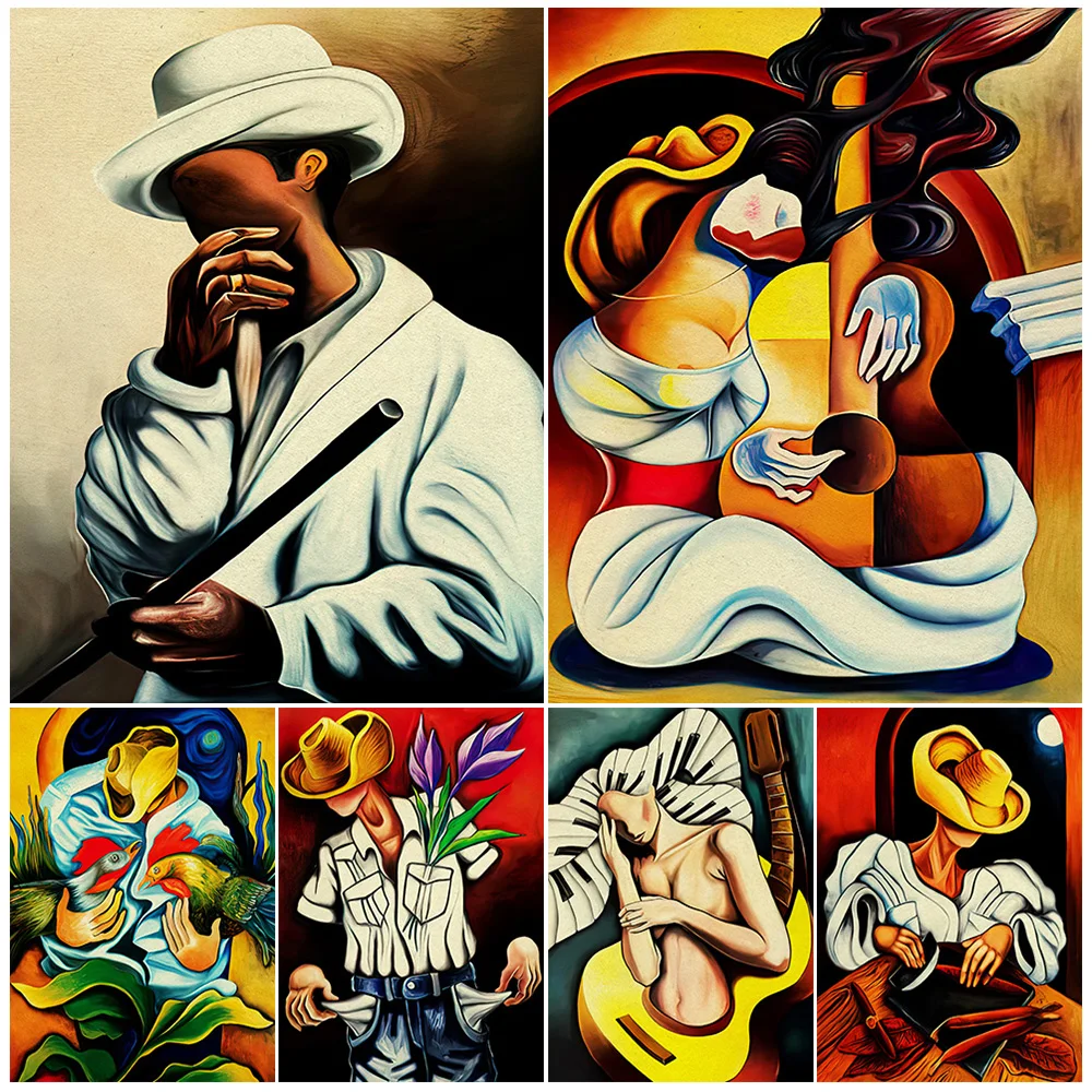 Музыкальная муза с гитарой, абстрактная картина для дома, постер с подсолнечником