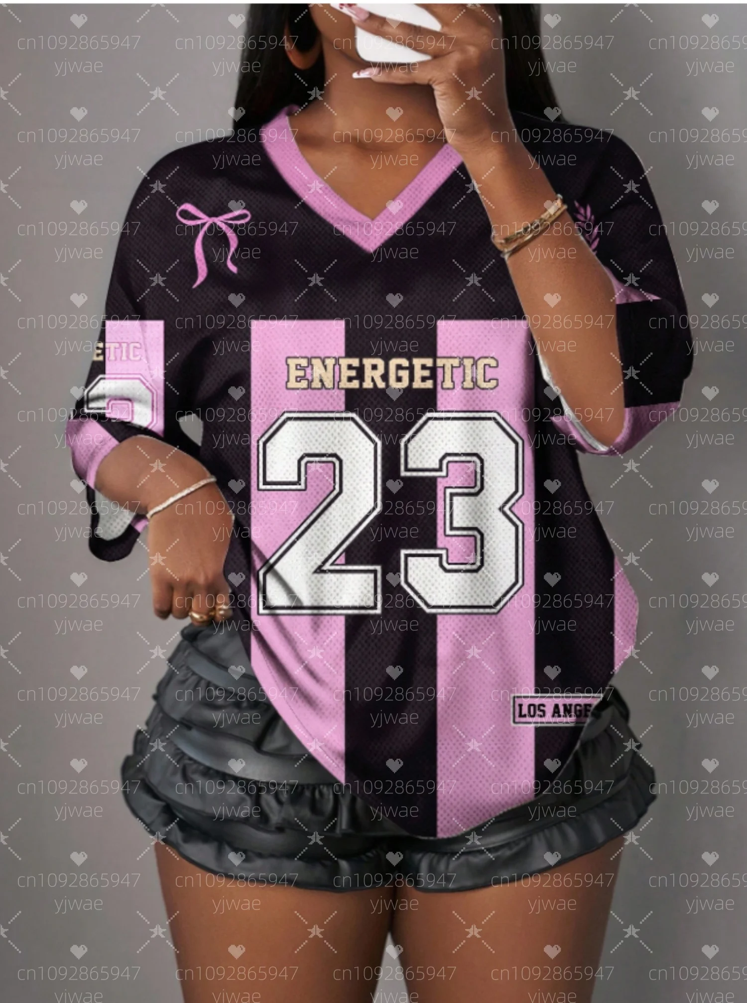 

2025 цветных блоков, номер 23 футболка для женщин, сетчатая ткань, полосатая футболка с v-образным вырезом, летние уличные топы с короткими рукавами в стиле Харадзюку