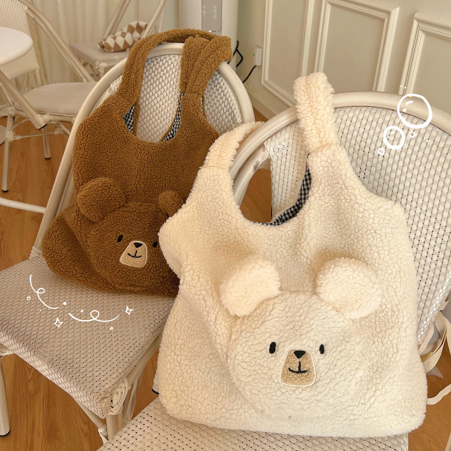 

Japanese Kawaii Bear Plush Bag Women Large-capacity Shoulder Bag For Women Imitation Lamb Hair Handbags and Purses Tote Women