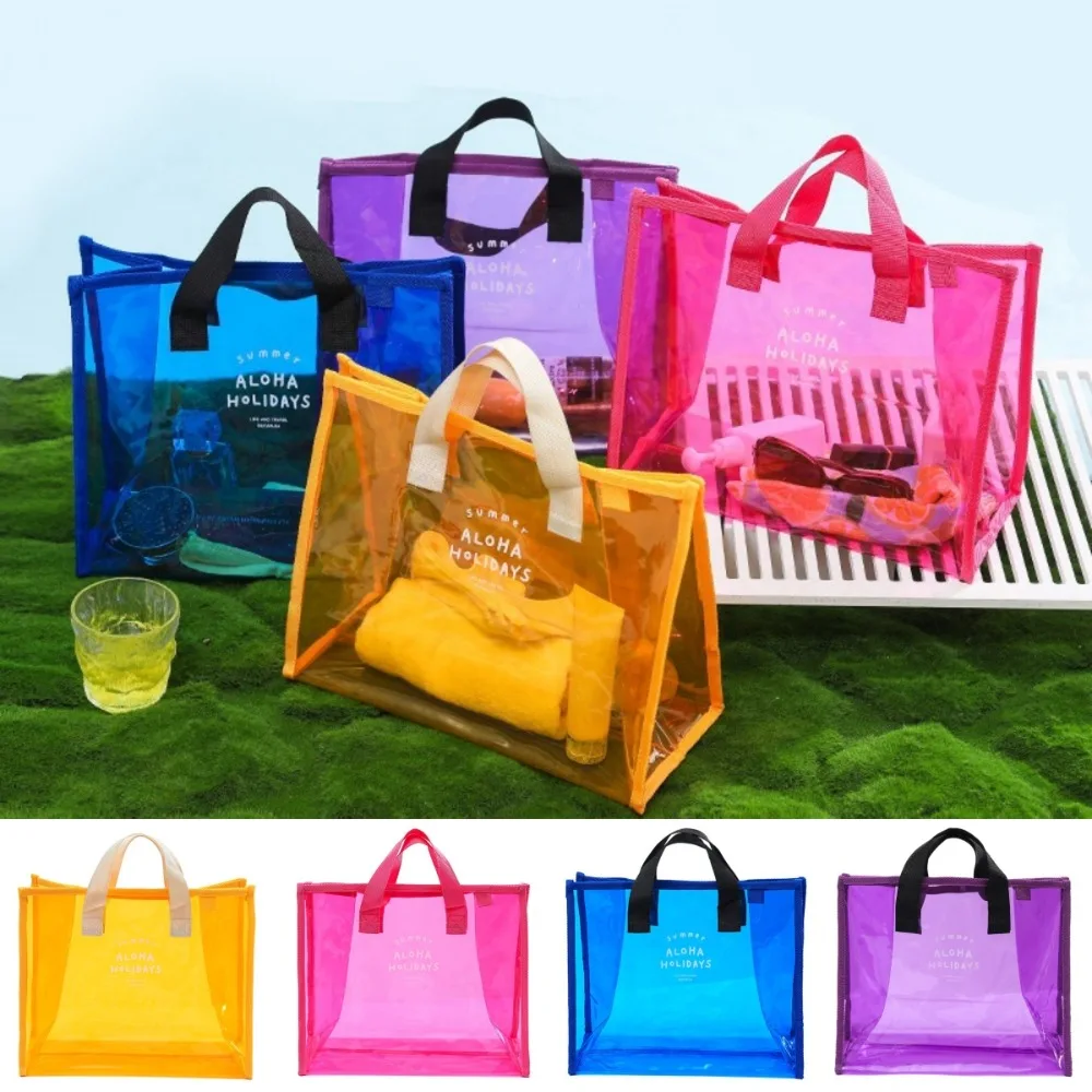 

PVC Clear Beach Bag Large Capacity Waterproof Swimming Storage Bag Beach Organizer Summer Transparent Makeup Handbag Swimming